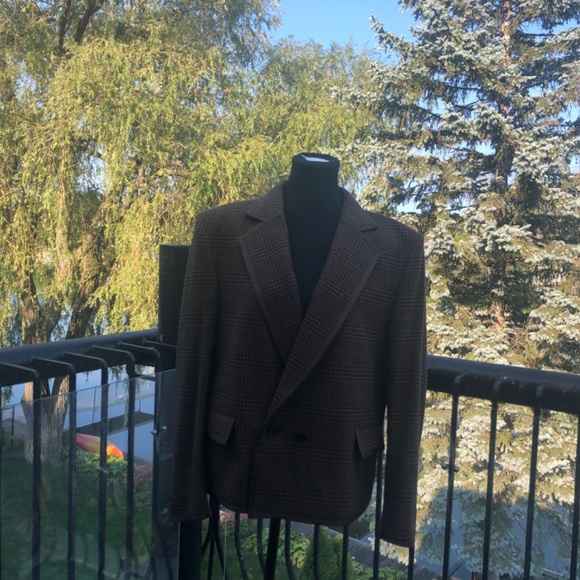 NWOT Cottagecore Plaid Classic Virgin Wool Aquascutum Brown Blazer - Picture 2 of 6